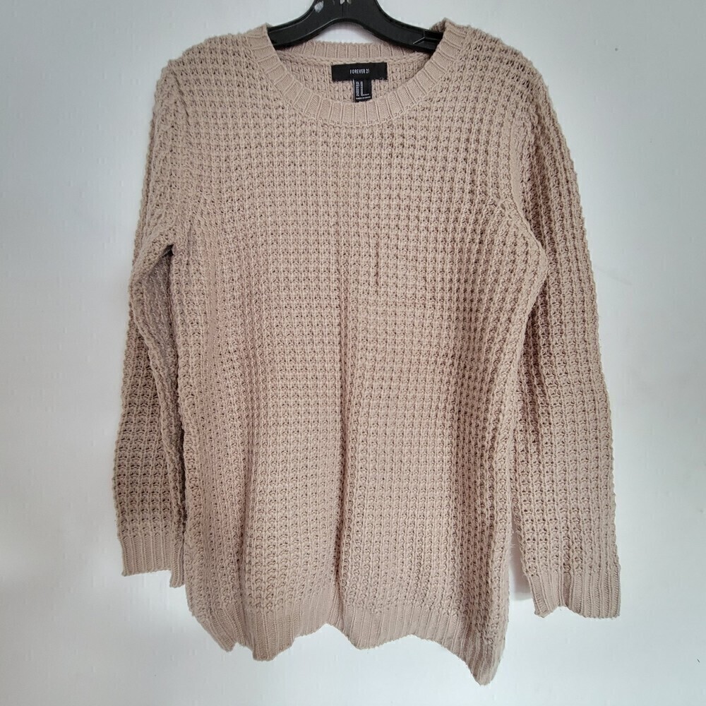 Forever 21 Tan Waffle Chunky Knit Long Sleeve Oversized Pullover Sweater Medium